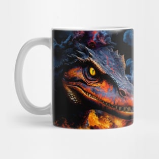 A fearsome dragon bursting from smoke and flames Mug